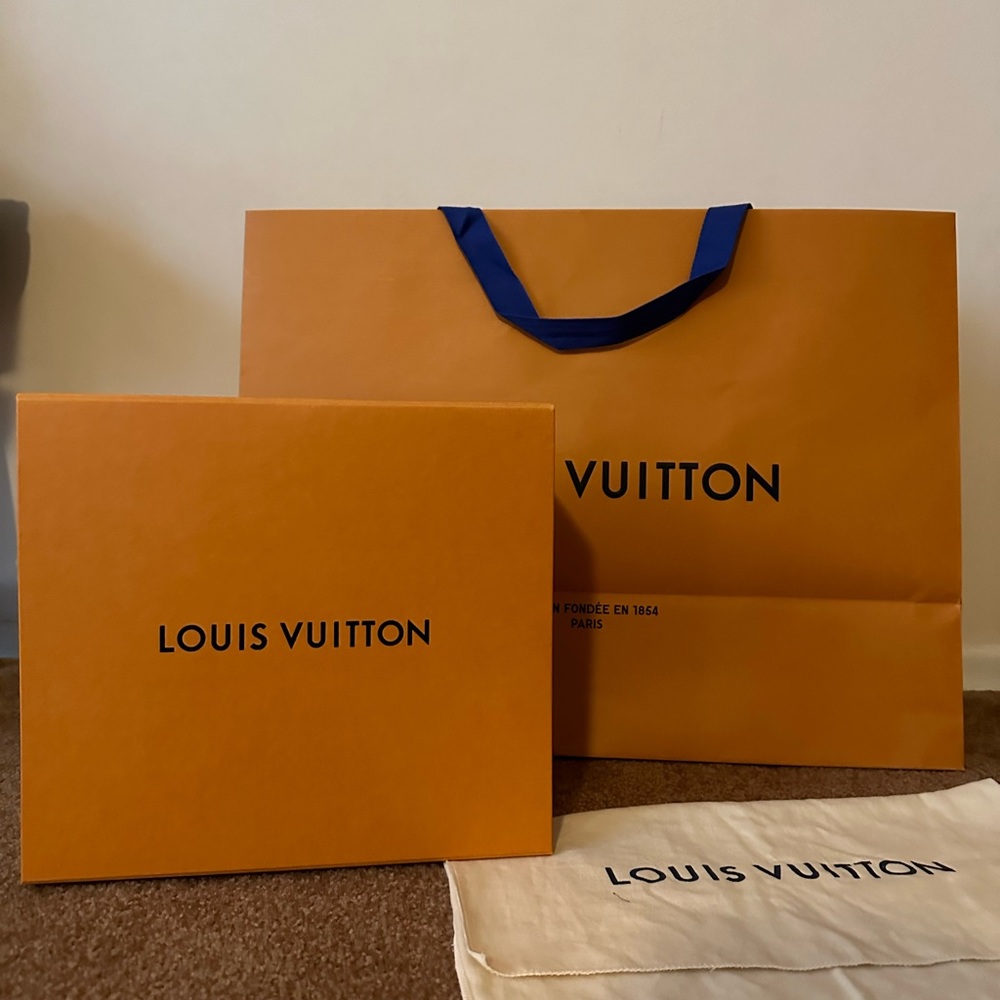 Louis Vuitton shopping bag, magnetic box, and dust bag